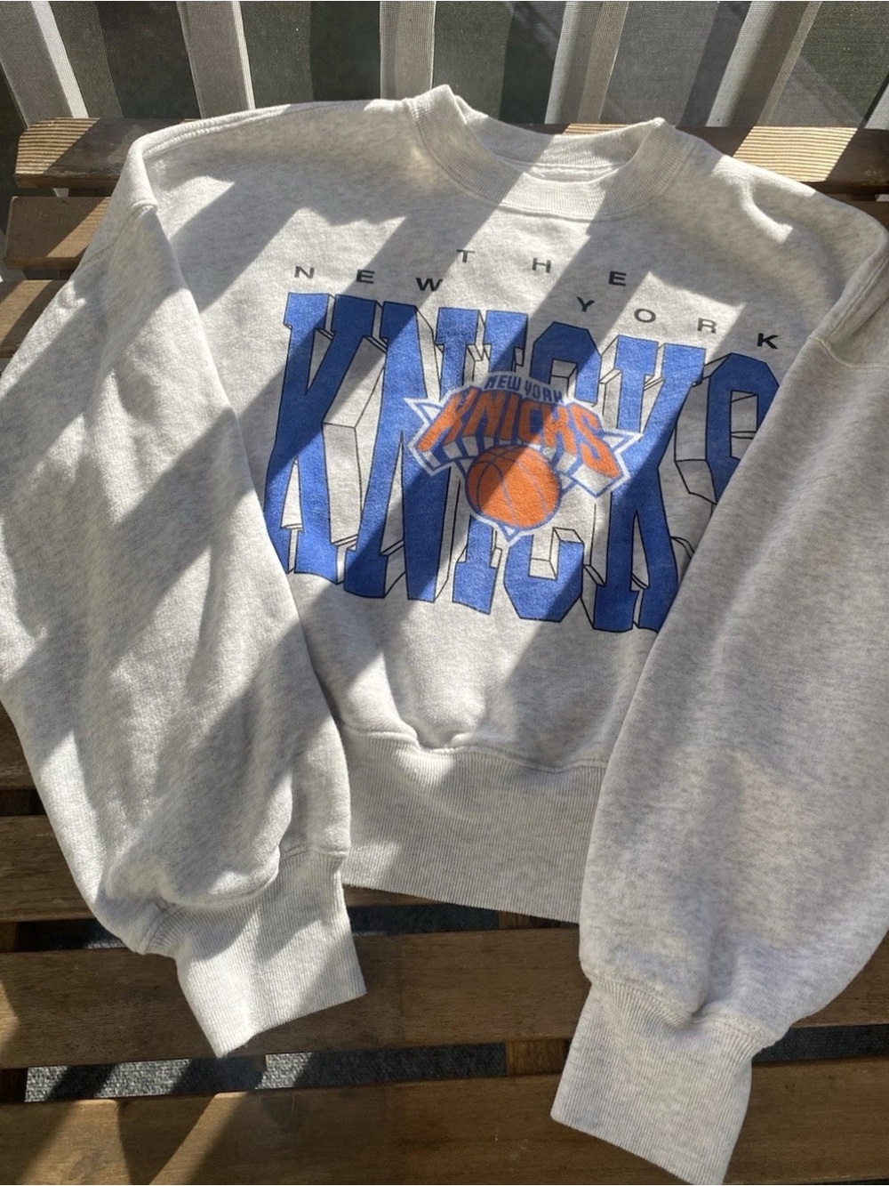 Abercrombie & Fitch Gray Crewneck with Blue and Orange Knicks Logo